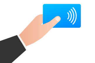 Access control. Access card reader. Wireless RFID, NFC. Vector stock illustration